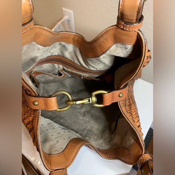 COLE HAAN Genevieve Weave Large Triangle Tote Hobo Bag Purse British Tan Cognac - Picture 8 of 11